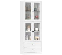 HOMCOM Alacena de Cocina Alta con 4 Puertas de Vidrio 2 Cajones Estantes Ajustables 59x30x170 cm Blanco Blanco