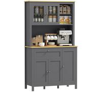 HomCom Alacena de cocina alta 5 puertas, estante ajustable, encimera microondas 100x40x180 cm Gris