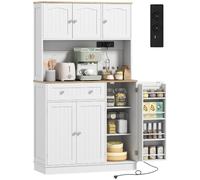 HOMCOM Alacena de Cocina con Estación de Carga 6 Puertas 1 Cajón Estantes Ajustables Encimera Amplio 100x40x173 cm Blanco BLANCO