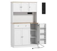 HOMCOM Alacena de Cocina con Estación de Carga 6 Puertas 1 Cajón Estantes Ajustables Encimera Amplio 100x40x173 cm Blanco BLANCO