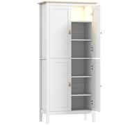 HOMCOM Alacena de Cocina Alta con Luz LED Sensor de Movimiento 80x40x176,5 cm Baldas Ajustables en 3 Colores Madera Blanco Aosom España