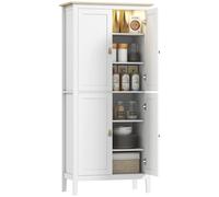 HOMCOM Alacena de Cocina Alta con Luz LED Sensor de Movimiento, Mueble Auxiliar de Cocina con Iluminación Regulable en 3 Colores White