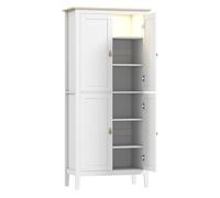 HOMCOM Alacena de Cocina Alta con Luz LED Sensor de Movimiento, Mueble Auxiliar de Cocina con Iluminación Regulable en 3 Colores White