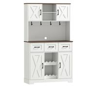 HOMCOM Alacena de Cocina Alta, Mueble Auxiliar de Cocina, Botellero para 8 Botellas, 4 Puertas, 3 Cajones, Estantes Abiertos, Encimera Amplio, 4 Ganchos, Orificio para Cables, Blanco, 100x38x172 cm