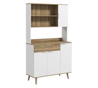 HomCom Alacena de cocina alta, 4 puertas, cajón 98x39x180 cm blanco y natural