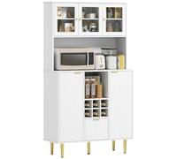 HOMCOM Alacena de cocina alto 3 puertas de vidrio, botellero y cajón – 100x40x180 cm Blanco