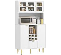HOMCOM Alacena de Cocina Alto 3 Puertas de Vidrio 100x40x180 cm Blanco