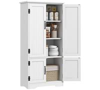 HOMCOM Alacena de Cocina Aparador Alto de Cocina Mueble Auxiliar con 4 Puertas y Estantes Ajustables para Salón Baño 60x30x123 cm Blanco White 60x30x123cm