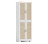 Homcom alacena de cocina aparador de cocina mueble auxiliar con estantes ajustables puertas de ratán y sistema anti-vuelco 60x30x170 cm blanco 170 cm