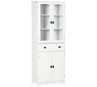 HOMCOM Alacena de Cocina Aparador de Comedor Mueble Auxiliar con 4 Puertas 1 Cajón y 2 Estantes Ajustables para Salón 60x30x160 cm Blanco White 60x30x160cm