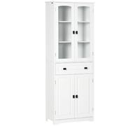 HOMCOM Alacena de Cocina Aparador de Comedor Mueble Auxiliar con 4 Puertas 1 Cajón y 2 Estantes Ajustables para Salón 60x30x160 cm Blanco White 60x30x160cm