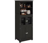 HOMCOM Alacena de Cocina Aparador de Comedor con 2 Puertas de Vidrio Templado 2 Estantes Abiertos y Balda Ajustable para Salón 60x30x162 cm Blanco Black 60x30x162cm