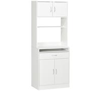 HOMCOM Alacena de Cocina Aparador de Comedor con 4 Puertas Bandeja Extraíble Estante Ajustable Cajón 70x40x180 cm Blanco Aosom España