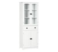HOMCOM Alacena de Cocina Aparador de Comedor Mueble Auxiliar con 4 Puertas 1 Cajón y 2 Estantes Ajustables para Salón 60x30x160 cm Blanco White 60x30x160cm