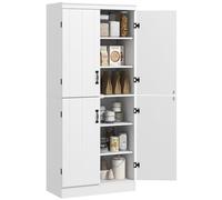 HOMCOM Alacena de Cocina Aparador de Comedor Mueble Auxiliar de Cocina con 4 Puertas 6 Estantes de Almacenaje para Salón Estilo Moderno 76x40x176,7 cm Blanco
