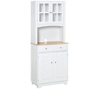 HOMCOM Alacena de Cocina Armario de Cocina Aparador de Comedor con 2 Cajones Estantes Ajustables y Estante Abierto Antivuelco 68x39,5x170 cm Blanco
