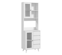 HOMCOM Alacena de Cocina Armario de Cocina Buffet Aparador con 2 Puertas de Vidrio Compartimentos Abiertos 4 Cajones y Estantes Ajustables 60x35x180 cm Blanco White 60x35x180cm