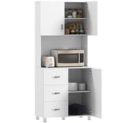 HOMCOM Alacena de Cocina Armario de Cocina Moderno con 3 Cajones 3 Puertas y Estantes Ajustables Mueble Auxiliar para Comedor Salón 80x39,5x183,5 cm Blanco