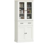 HomCom Alacena de cocina - 2 puertas de acrílico, cajón grande, estantes ajustables - Crema