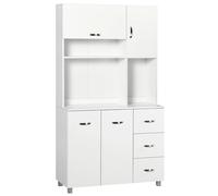 HOMCOM Alacena de Cocina Armario de Cocina Moderno con 3 Cajones 4 Puertas y Estantes Ajustables Mueble Auxiliar para Comedor Salón 100x39,5x183,5 cm Blanco
