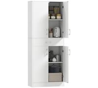 HOMCOM Alacena de Cocina con 4 Puertas 1 Cajón y Estantes Ajustables Antivuelco Armario de Cocina Moderno para Comedor Salón 70,8x34x180 cm Blanco y Plata