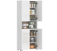 HOMCOM Alacena de Cocina con 4 Puertas Compartimento Abierto Blanco Brillo Blanco