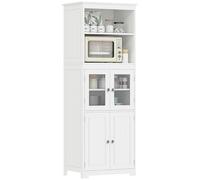 HOMCOM Armario de Cocina Alacena Espacioso Mueble Aparador con 2 Puertas de Vidrio Templado y 2 Estantes Abiertos 60x30x162 cm Blanco Aosom España