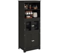 HOMCOM Alacena de Cocina con 4 Puertas y 2 Estantes 60x30x162 cm Negro | Aparador de Comedor, Armario de Cocina, 2 Estantes Abiertos, Estante Ajustable, para Salón