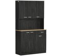 HomCom Alacena de cocina alta 6 puertas, cajón, estantes ajustables Negro veteado 101x39x180 cm