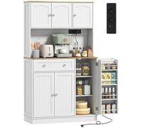 HOMCOM Alacena de Cocina con Estación de Carga 6 Puertas 1 Cajón Estantes Ajustables Encimera Amplio 100x40x173 cm Blanco BLANCO