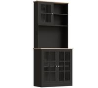 HOMCOM Alacena de Cocina con Estantes y Puertas de Vidrio para Pequeños Electrodomésticos 80x37x183 cm Negro