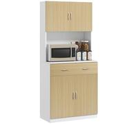HOMCOM Alacena de Cocina con Puertas Cajón 80x40x180 cm Natural y Blanco