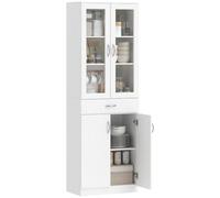 HOMCOM Alacena de Cocina, Mueble Auxiliar de Cocina con Puertas de Vidrio, Cajón, Estantes Ajustables, para Comedor, Salón, Blanco, 60x35x180 cm White 60x35x180 cm