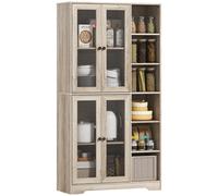 HOMCOM Alacena de Cocina con Vitrinas con 4 Puertas Cierre Suave y Estantes Ajustables, 90x35x172 cm Gris Claro Gris Claro