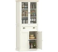 HOMCOM Alacena de Cocina Despensa Armario de Cocina con 2 Puertas de Vidrio 1 Cajón y Baldas Ajustables Aparador para Comedor Salón 76x40x182,5 cm Crema