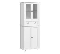 HOMCOM Alacena de Cocina Despensa Armario de Cocina con 2 Puertas de Vidrio Templado Cajón y Estantes Ajustables Aparador para Comedor 61x35x168,5 cm Blanco White 61x35x168.5cm