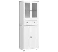 HOMCOM Alacena de Cocina Despensa Armario de Cocina con 2 Puertas de Vidrio Templado Cajón y Estantes Ajustables Aparador para Comedor 61x35x168,5 cm Blanco White 61x35x168.5cm
