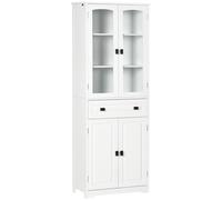 HOMCOM Alacena de Cocina Gabinete de Vidrio Comedor Vajilla con 2 Puertas de Vidrio 2 Estantes Ajustables Cajón 60x30x160 cm Blanco Aosom España