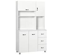 HomCom Alacena de cocina moderna – 3 cajones, 4 puertas, estantes ajustables – Blanco