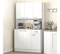 HOMCOM Alacena de Cocina Mueble Auxiliar de Cocina Alta con 6 Puertas Cajón Encimera Abierta y Estantes Ajustables Estilo Moderno Blanco Veteado 101x39x180 cm White 101x39x180cm