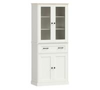 HOMCOM Alacena de Cocina, Mueble Auxiliar de Cocina con 2 Puertas de Acrílico, Cajón Grande, Estantes Ajustables, para Comedor, 76x40x182,5 cm, Crema Cream