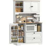 HOMCOM Alacena de Cocina, Mueble Auxiliar de Cocina con 3 Puertas, 2 Cajones, 3 Estantes en la Puerta, 8 Ganchos White