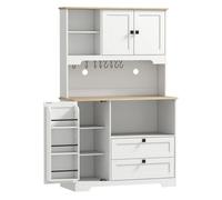 HOMCOM Alacena de Cocina, Mueble Auxiliar de Cocina, 3 Puertas, Blanco