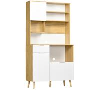 HOMCOM Alacena de Cocina Mueble Auxiliar de Cocina con 3 Puertas Cajón Estante Ajustable y Toallero 93x40x180 cm Natural Aosom España