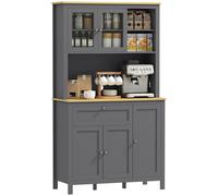HOMCOM Alacena de Cocina Mueble Auxiliar de Cocina con 5 Puertas Estante Ajustable y Encimera de Microondas 100x40x180cm Gris Gray