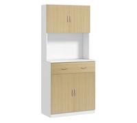 Homcom alacena de cocina mueble auxiliar de cocina con puertas cajón y estantes ajustables antivuelco para comedor salón 80x40x180 cm natural y blanco 180 cm