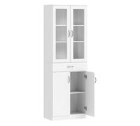HOMCOM Alacena de Cocina, Mueble Auxiliar de Cocina con Puertas de Vidrio, Cajón, Estantes Ajustables, para Comedor, Salón, Blanco, 60x35x180 cm White 60x35x180 cm