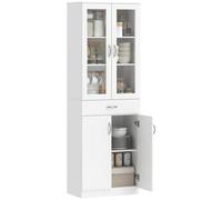 HOMCOM Alacena de Cocina, Mueble Auxiliar de Cocina con Puertas de Vidrio, Cajón, Estantes Ajustables, para Comedor, Salón, Blanco, 60x35x180 cm White 60x35x180 cm