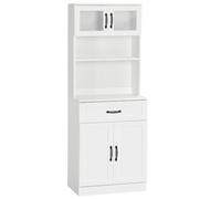 HomCom Alacena de cocina Mueble buffet con 4 puertas, cajón y estantes ajustables 60x38x161 cm Blanco