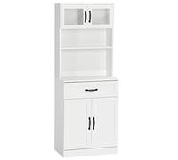 HOMCOM Alacena de Cocina Mueble Buffet de Cocina con 4 Puertas Cajón y Estantes Ajustables para Salón Comedor Estilo Moderno 60x38x161 cm Blanco
